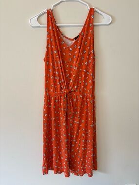 ana Sleeveless Orange Floral Tie-Waist Dress Size Medium